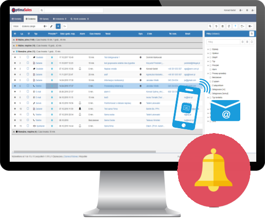 powiadomienia na e-mail w crm OptimaSales