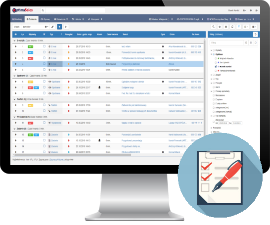 Lista działań w crm